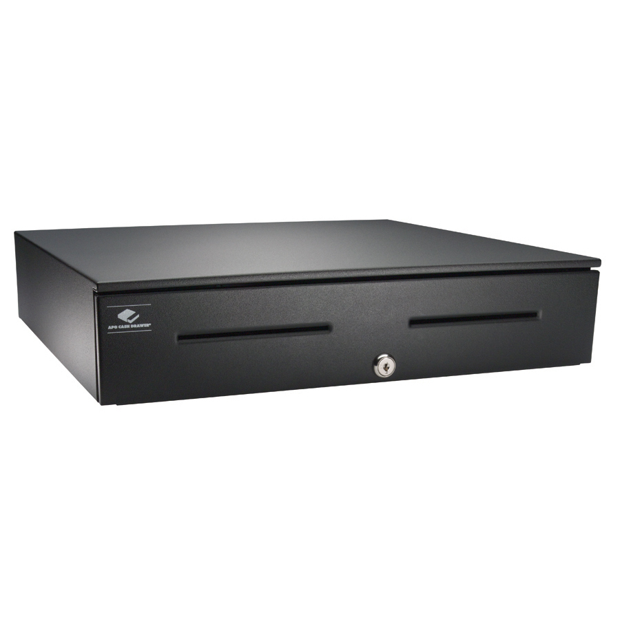 apg Solutions Heavy-Duty Point of Sale Cash Drawer | Series 4000 JB484A-BL1816-C-A8 - 5 Bill - 5 Coin - 2 Media Slot - Serial Port - Steel, Stainless Steel - Black - 4.2" Height x 18" Width x 16.7" Depth