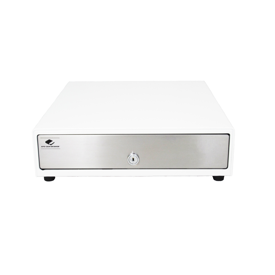 apg Solutions Standard-Duty Point of Sale Cash Drawer | Vasario Series VS554A-AW1416 - USD 5 Bill - 5 Coin - USB - Stainless Steel, Plastic - White - 4" Height x 13.8" Width x 16.3" Depth