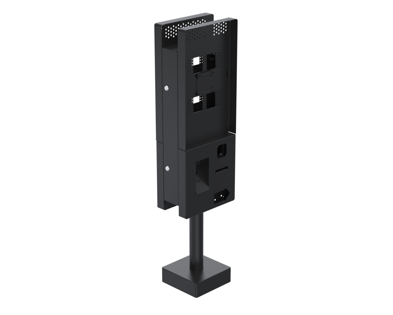 Ergonomic Solutions SpacePole Kiosk Dual sided Microtouch QSR kiosk w/ scanner (Low profile)