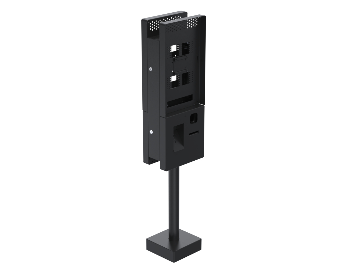 Ergonomic Solutions SpacePole Kiosk Dual sided Microtouch QSR kiosk w/ scanner