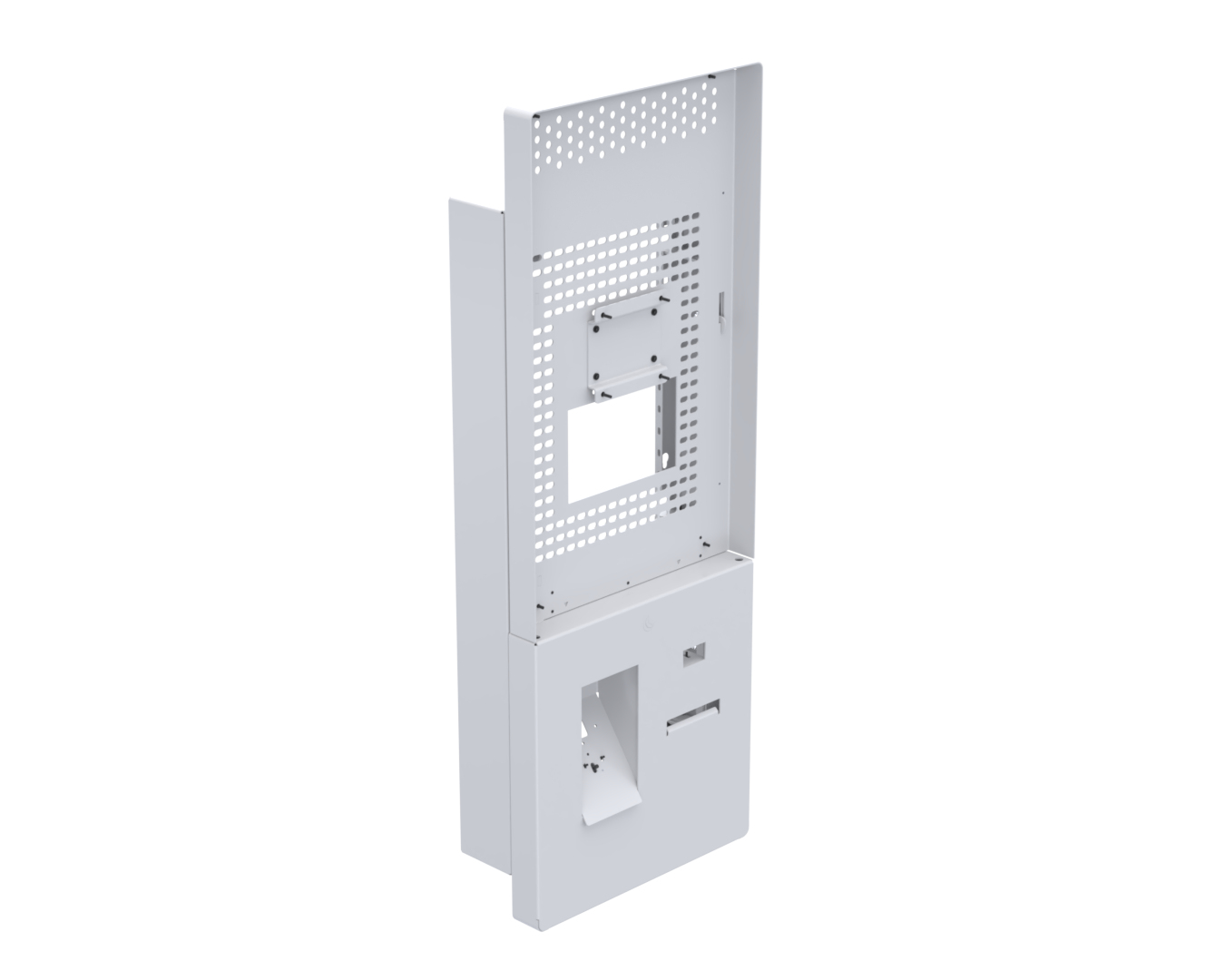 Ergonomic Solutions SpacePole Kiosk Wall mounted Sunmi QSR kiosk w/ scanner