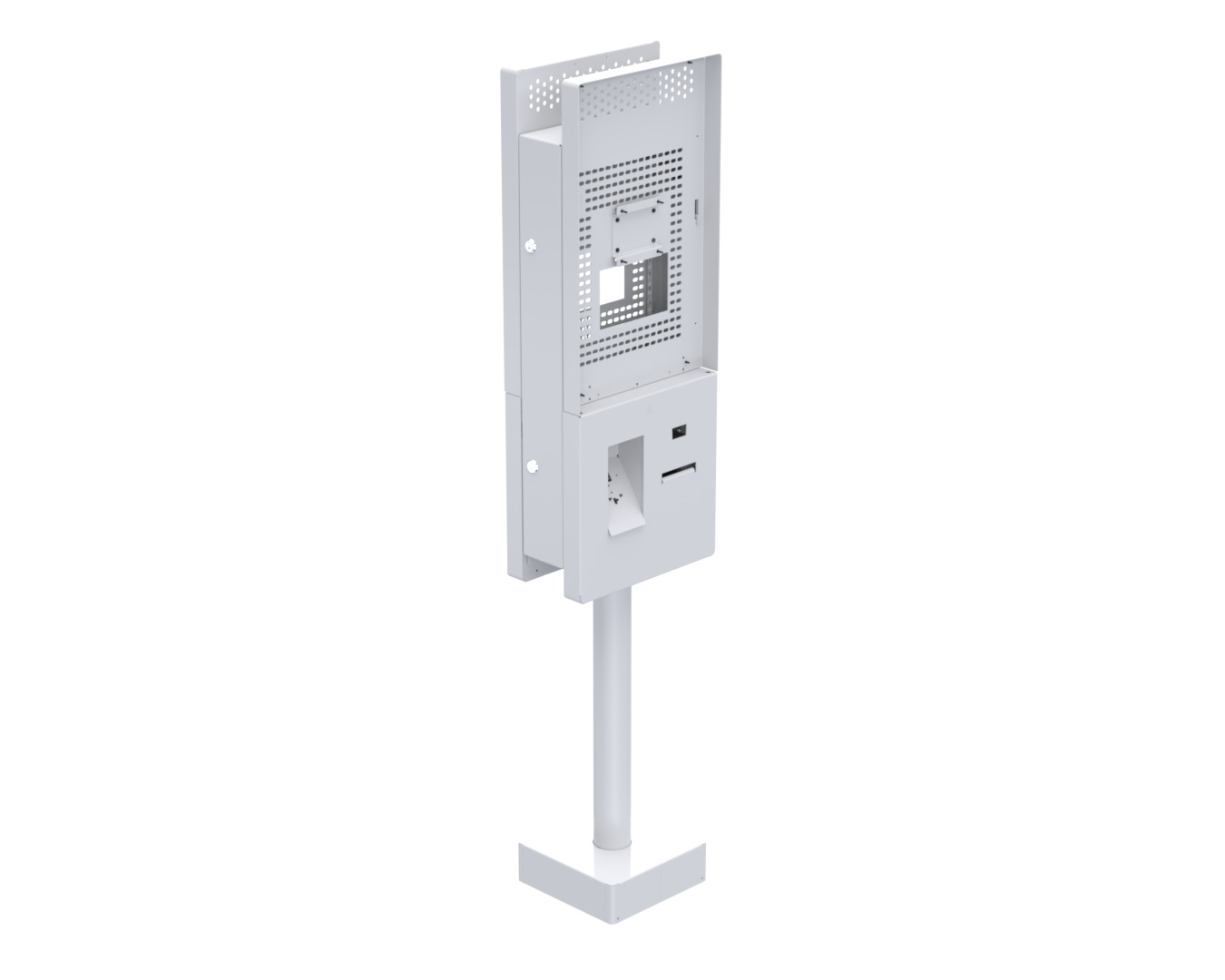Ergonomic Solutions SpacePole Kiosk Dual sided Sunmi QSR kiosk w/ scanner