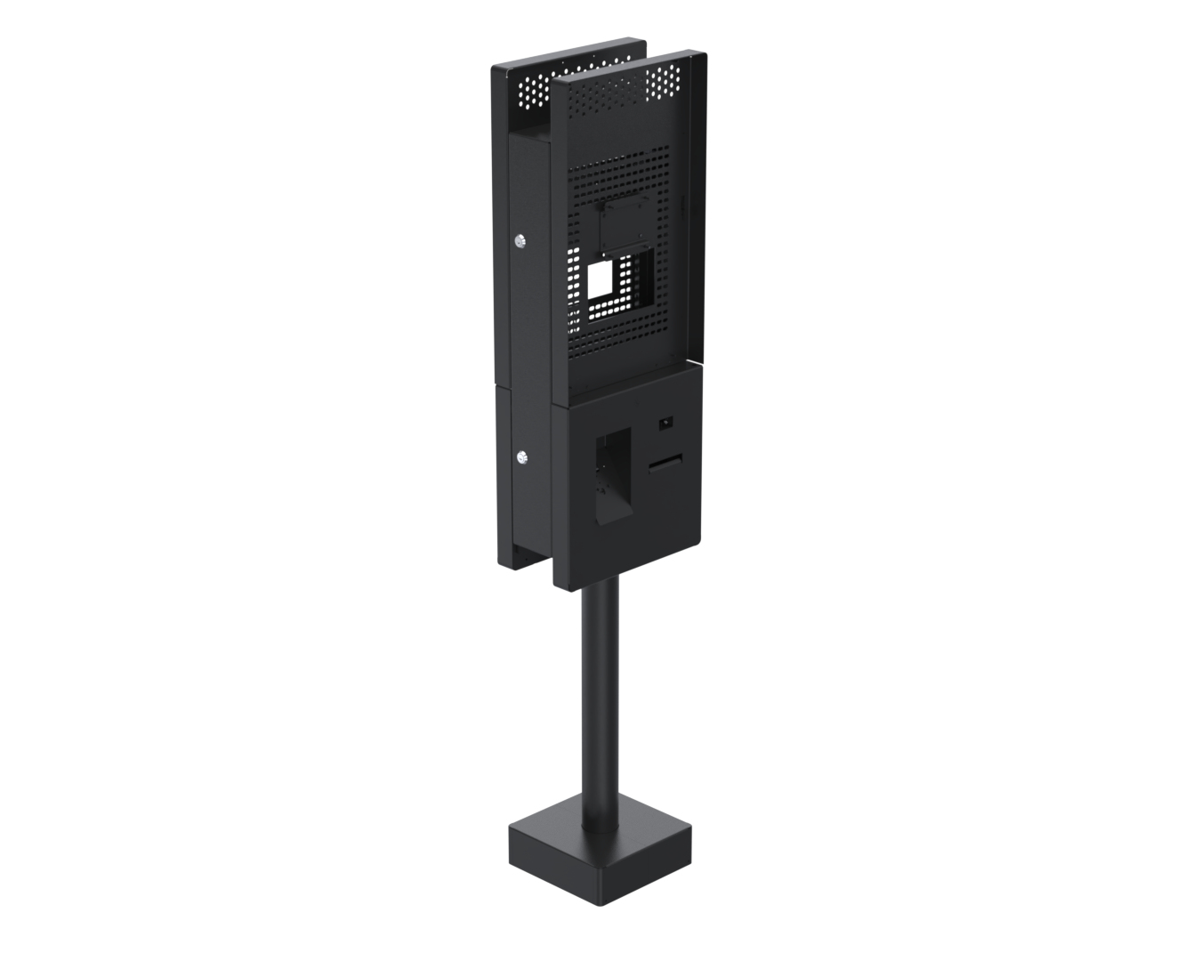 Ergonomic Solutions SpacePole Kiosk Dual sided Sunmi QSR kiosk w/ scanner