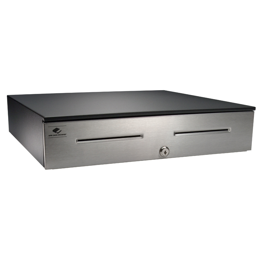 apg Solutions Heavy-Duty Point of Sale Cash Drawer | Series 4000 JD237A-BL1816-C-K2 - 2 Media Slot - Printer Driven - Stainless Steel, Steel - Black - 4.2" Height x 18" Width x 16.7" Depth