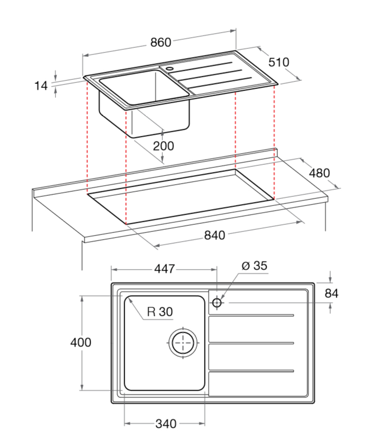 Hotpoint SK8630W1S (X) HA kitchen sink Top-mounted sink Rectangular Stainless steel