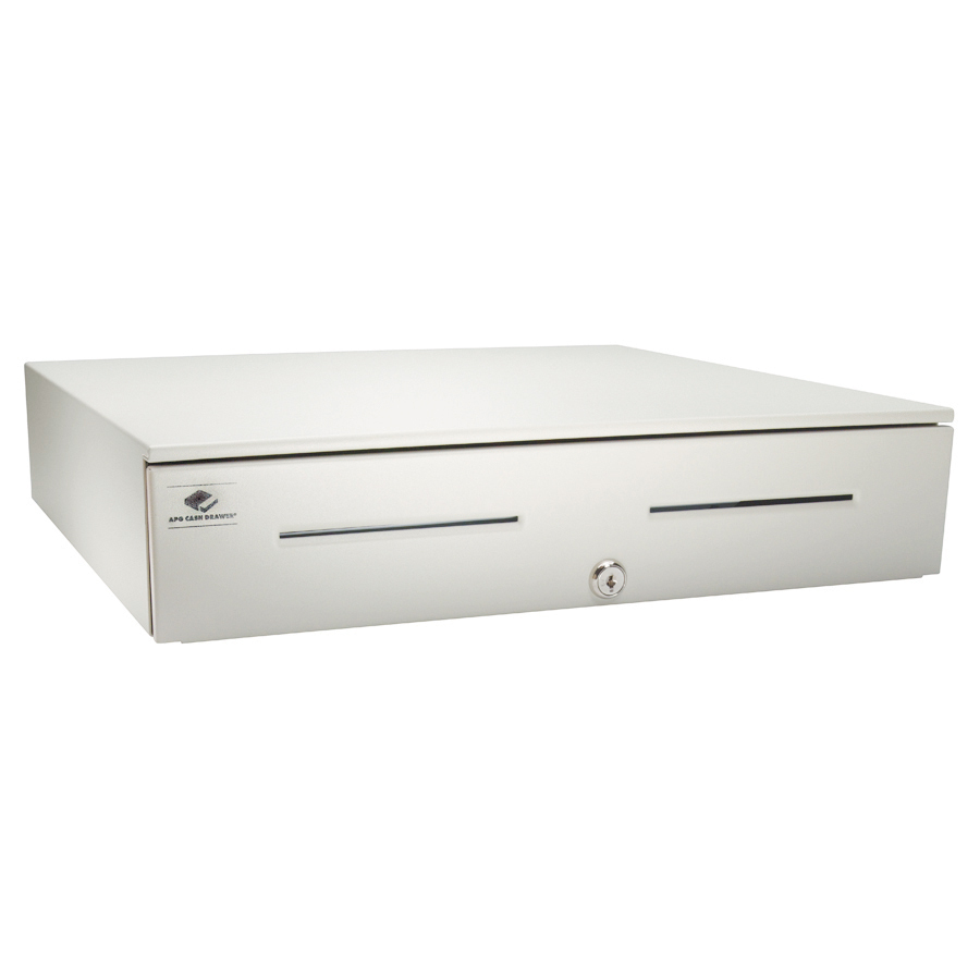 apg Solutions Heavy-Duty Point of Sale Cash Drawer | Series 4000 JB320-CW1816-M3 - 2 Media Slot - Steel, Stainless Steel - Cloud White - 4.2" Height x 18" Width x 16.7" Depth