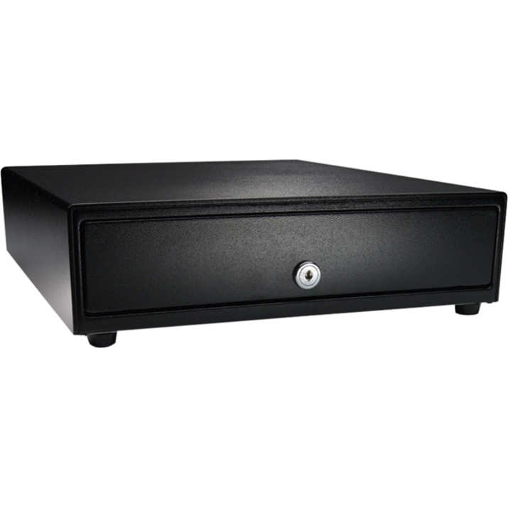 apg Solutions Standard-Duty Point of Sale Cash Drawer | Vasario Series VP320-BL1416-243 - 4 Bill - 5 Coin - 4 Lock Position - Plastic, Stainless Steel - Black - 4" Height x 13.8" Width x 16.3" Depth