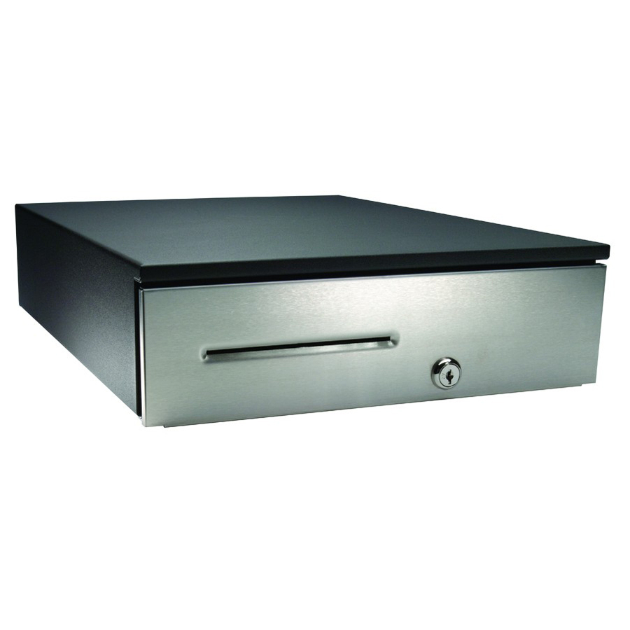 apg Solutions Heavy-Duty Point of Sale Cash Drawer | Series 4000 JD554A-BL1317 - 5 Bill - 5 Coin - 2 Media Slot - USB - Stainless Steel, Steel - Black - 4.2" Height x 13.3" Width x 17.2" Depth