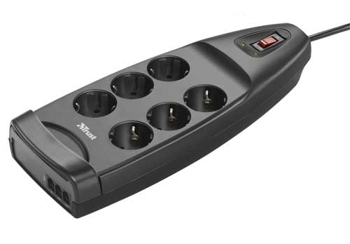 Trust PW-3500 surge protector Black 6 AC outlet(s)