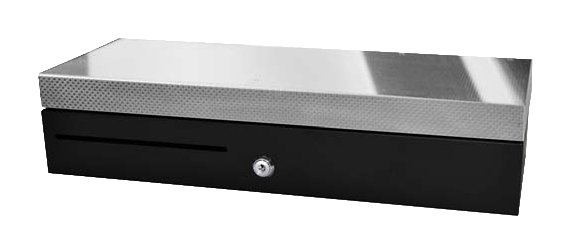 apg Solutions Flip Lid Cash Drawer, Black, SS Front, 460 x 170 x 100, RJ11 cable, 24v Electronic cash drawer