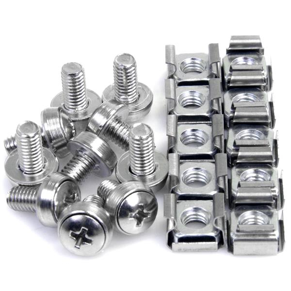 StarTech.com 50-Pack M6 12mm Screws, Square Hole Cage Nuts and Installation Tool, Hardware Mounting Kit for 19" or 10" Server Racks, Cabinets and Enclosures, Silver - TAA