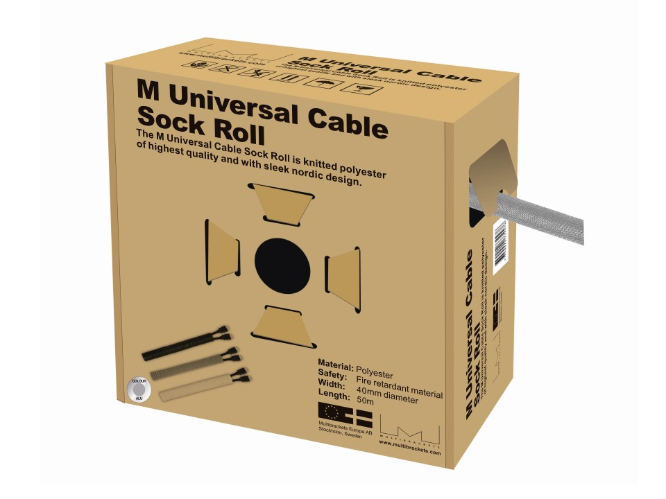 Multibrackets M Universal Cable Sock Roll Silver 40mm-W 50m-L