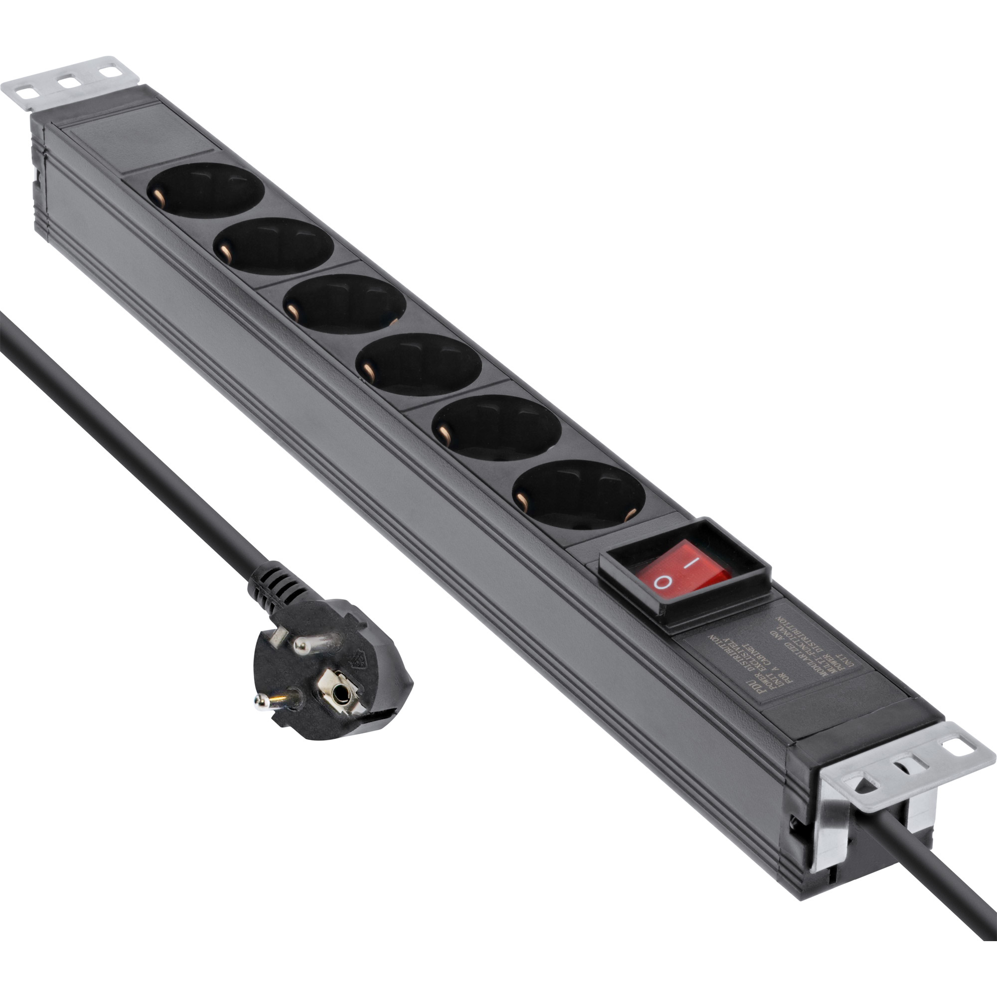 InLine 19" socket strip, 6-way earthing contact, with switch, 2m, black