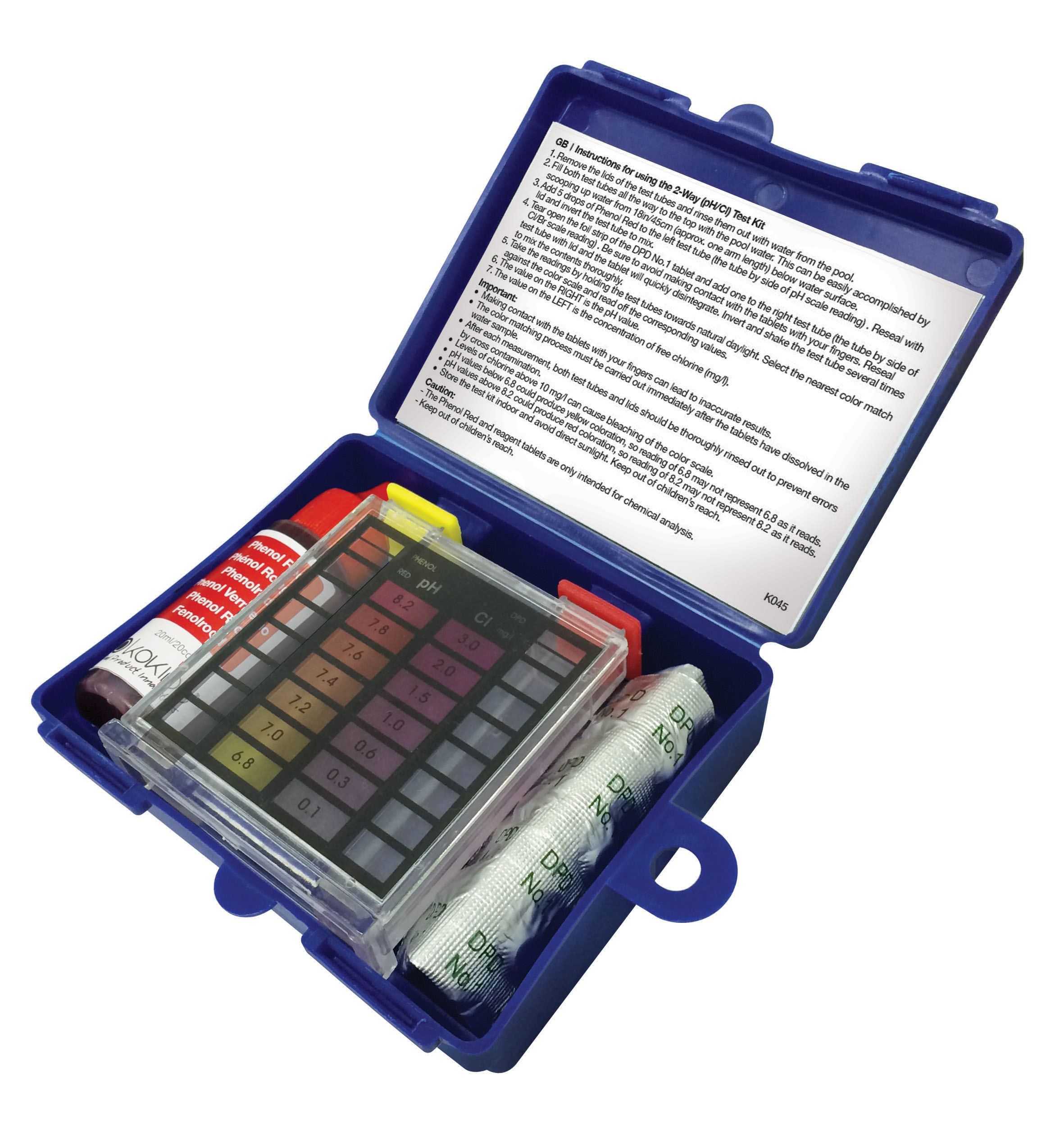 Kokido 2-way (pH/Cl) Test Kit - 20cc Phenol + 20pcs DPD