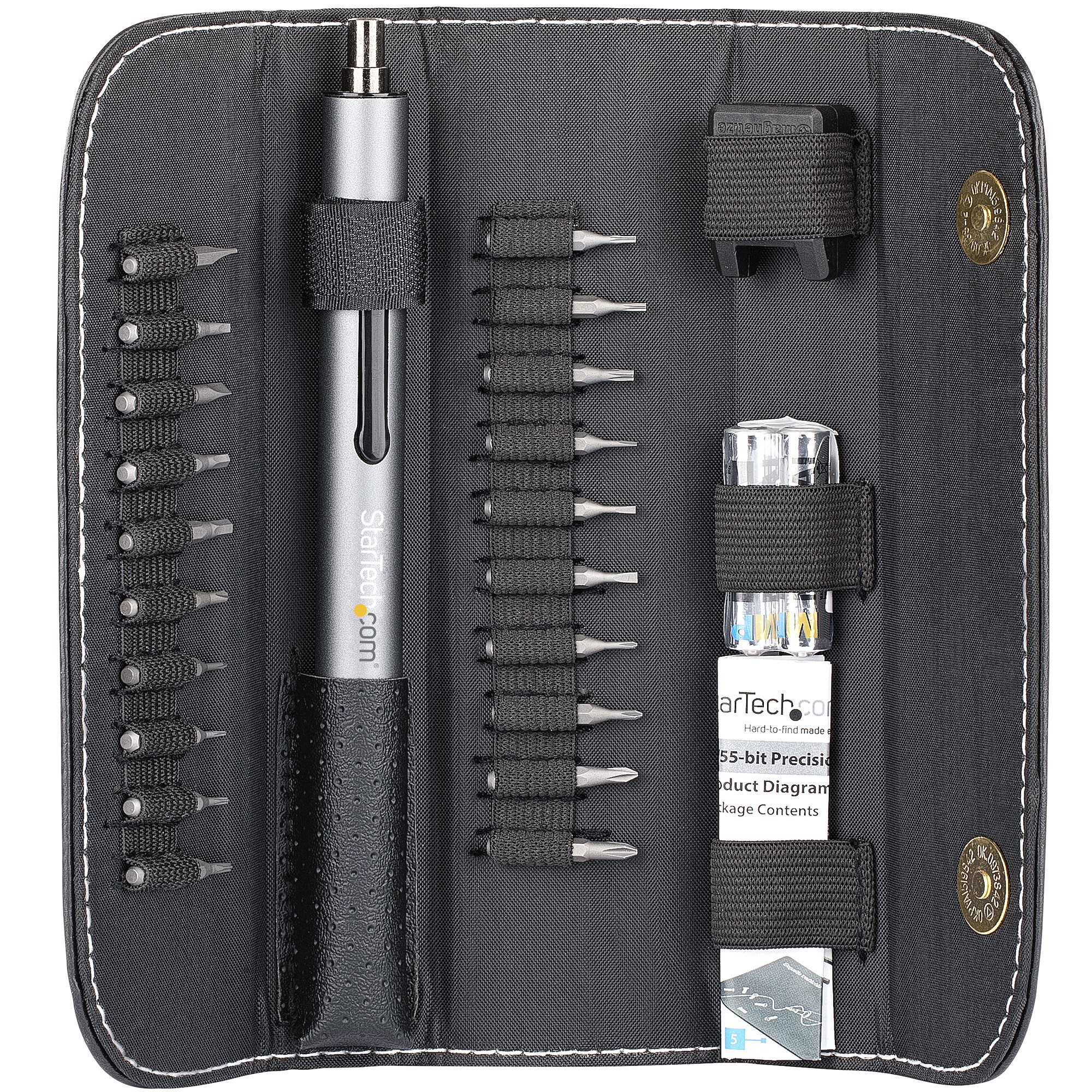 StarTech.com 20-Bit Electric Precision Screwdriver Set - Portable/Mini Battery Powered Bit Driver Kit for Electronics, Laptop, Computer, Tablet & Phone Repairs - Magnetic - Cordless - TAA