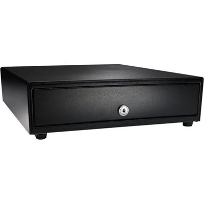 apg Solutions Standard-Duty Point of Sale Cash Drawer | Vasario Series VP320-BL1416-243 - 4 Bill - 5 Coin - 4 Lock Position - Plastic, Stainless Steel - Black - 4" Height x 13.8" Width x 16.3" Depth