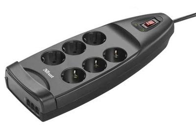 Trust PW-3500 surge protector Black 6 AC outlet(s)