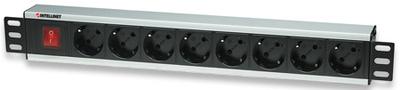 Intellinet 19" 1.5U Rackmount 8-Way Power Strip - German Type EU CEE 7/3 Outlets, With On/Off Switch, No Surge Protection, Built-in 3m Power Cord with EU CEE 7/4 Plug