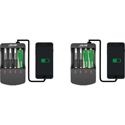 InLine Charger for Lithium and NiCd+NiMH batteries, with Powerbank function