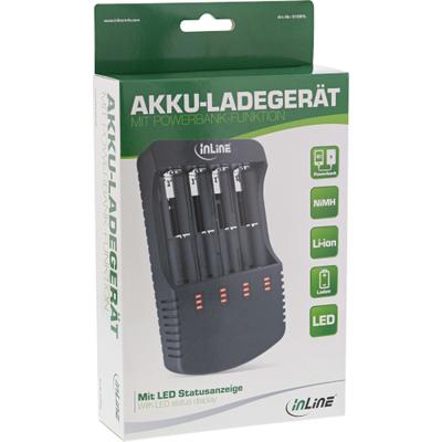 InLine Charger for Lithium and NiCd+NiMH batteries, with Powerbank function